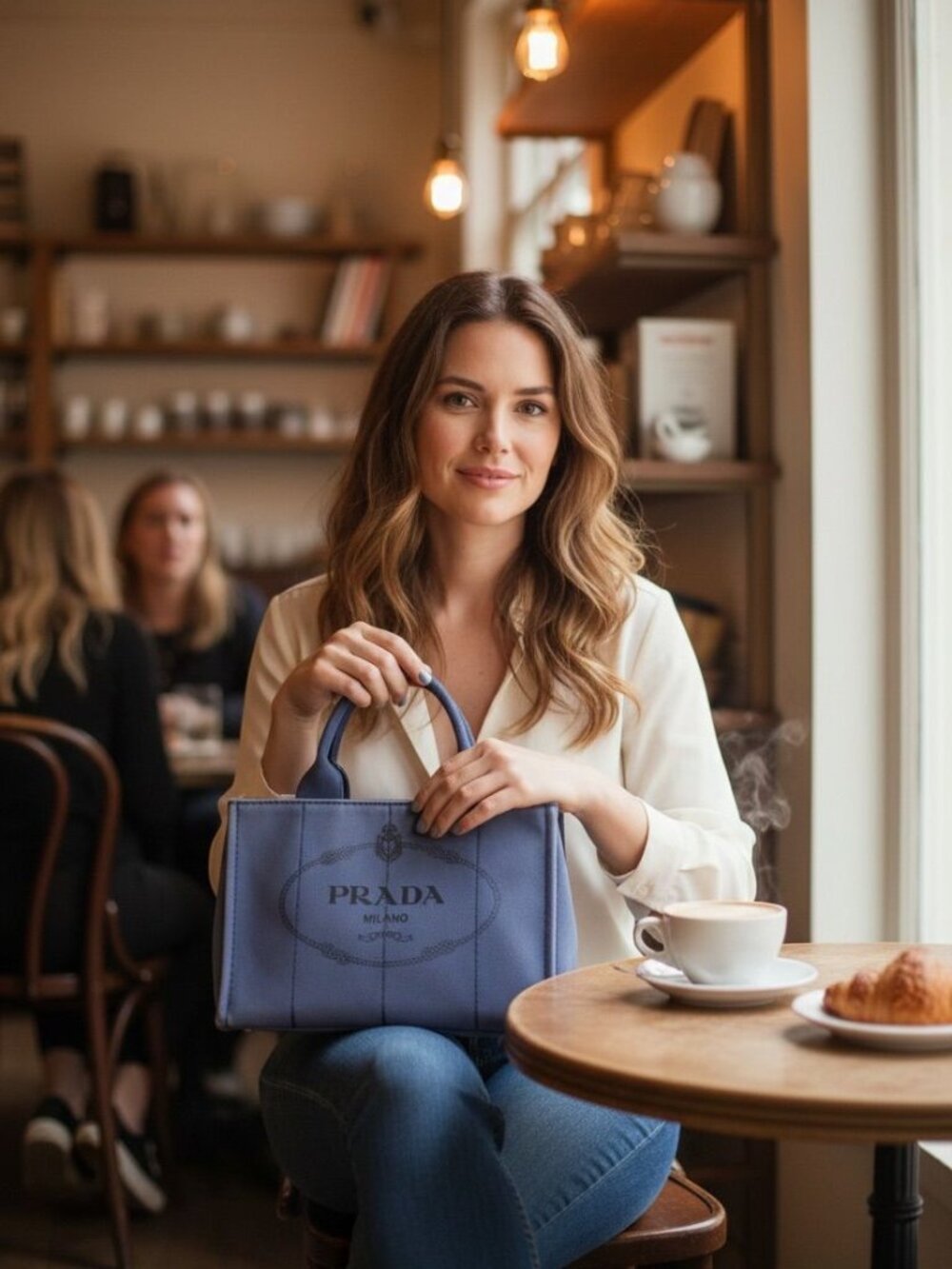 Blue Canvas Prada Canapa tote bag.COA